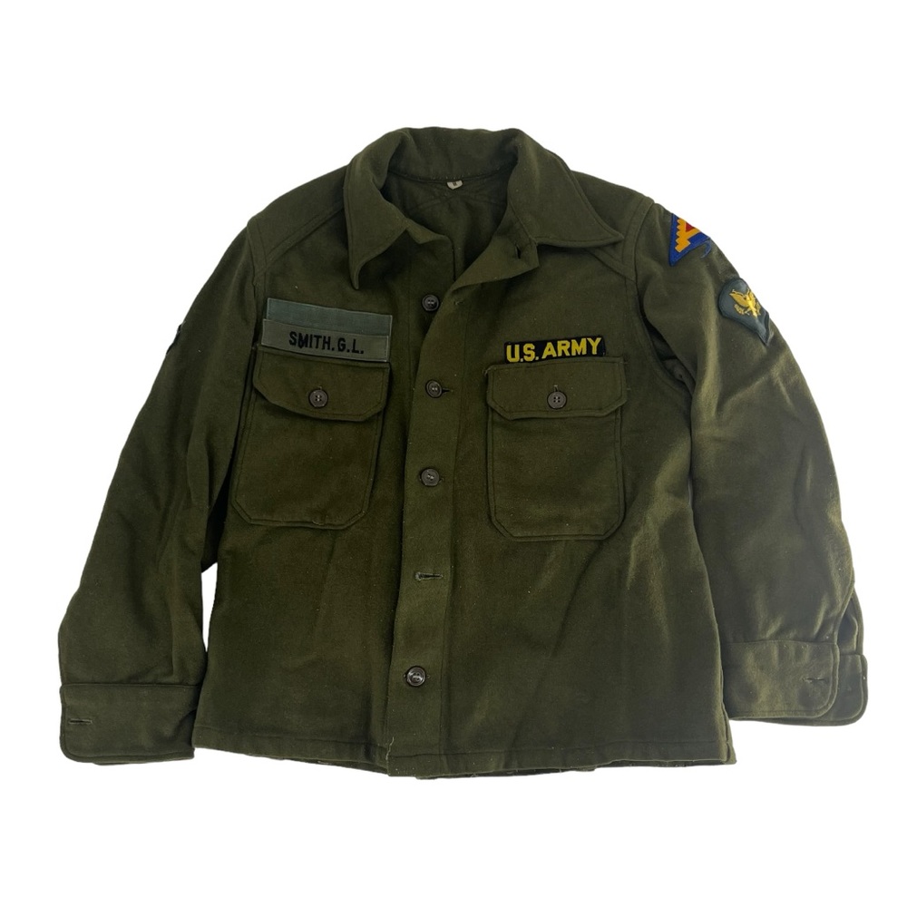 Vintage US Army Shirt Mens Medium Green Wool Original Patch M51 Smith Field‎ 60s